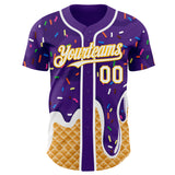 Custom Purple White-Gold Ice Cream Waffle Foodie Dessert Authentic Baseball Jersey