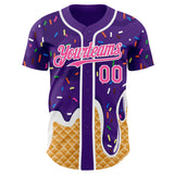 Custom Purple Pink-White Ice Cream Waffle Foodie Dessert Authentic Baseball Jersey