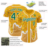 Custom Gold Kelly Green-White Ice Cream Waffle Foodie Dessert Authentic Baseball Jersey