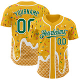 Custom Gold Kelly Green-White Ice Cream Waffle Foodie Dessert Authentic Baseball Jersey