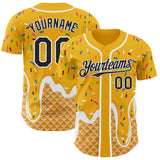 Custom Gold Black-White Ice Cream Waffle Foodie Dessert Authentic Baseball Jersey