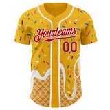 Custom Gold Red-White Ice Cream Waffle Foodie Dessert Authentic Baseball Jersey