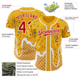 Custom Gold Red-White Ice Cream Waffle Foodie Dessert Authentic Baseball Jersey