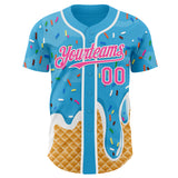 Custom Sky Blue Pink-White Ice Cream Waffle Foodie Dessert Authentic Baseball Jersey