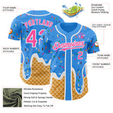 Custom Electric Blue Pink-White Ice Cream Waffle Foodie Dessert Authentic Baseball Jersey