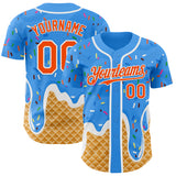Custom Electric Blue Orange-White Ice Cream Waffle Foodie Dessert Authentic Baseball Jersey