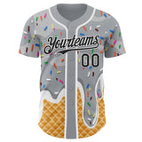 Custom Gray Black-White Ice Cream Waffle Foodie Dessert Authentic Baseball Jersey