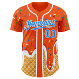 Custom Orange Electric Blue-White Ice Cream Waffle Foodie Dessert Authentic Baseball Jersey