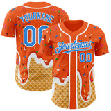 Custom Orange Electric Blue-White Ice Cream Waffle Foodie Dessert Authentic Baseball Jersey