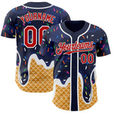 Custom Navy Red-White Ice Cream Waffle Foodie Dessert Authentic Baseball Jersey
