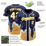 Custom Navy White-Gold Ice Cream Waffle Foodie Dessert Authentic Baseball Jersey