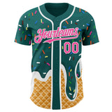 Custom Teal Pink-White Ice Cream Waffle Foodie Dessert Authentic Baseball Jersey