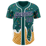Custom Teal Navy-White Ice Cream Waffle Foodie Dessert Authentic Baseball Jersey