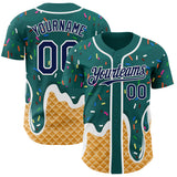 Custom Teal Navy-White Ice Cream Waffle Foodie Dessert Authentic Baseball Jersey
