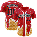 Custom Red Black-White Ice Cream Waffle Foodie Dessert Authentic Baseball Jersey