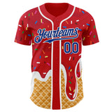 Custom Red Royal-White Ice Cream Waffle Foodie Dessert Authentic Baseball Jersey
