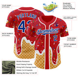 Custom Red Royal-White Ice Cream Waffle Foodie Dessert Authentic Baseball Jersey