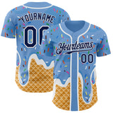 Custom Light Blue Navy-White Ice Cream Waffle Foodie Dessert Authentic Baseball Jersey