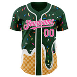 Custom Green Pink-White Ice Cream Waffle Foodie Dessert Authentic Baseball Jersey