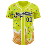 Custom Neon Yellow Black-White Ice Cream Waffle Foodie Dessert Authentic Baseball Jersey