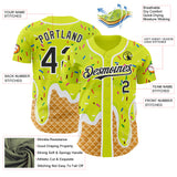 Custom Neon Yellow Black-White Ice Cream Waffle Foodie Dessert Authentic Baseball Jersey