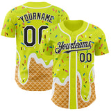 Custom Neon Yellow Black-White Ice Cream Waffle Foodie Dessert Authentic Baseball Jersey