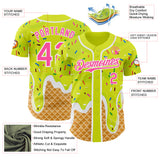 Custom Neon Yellow Pink-White Ice Cream Waffle Foodie Dessert Authentic Baseball Jersey
