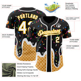Custom Black White-Gold Ice Cream Waffle Foodie Dessert Authentic Baseball Jersey