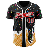 Custom Black Red-White Ice Cream Waffle Foodie Dessert Authentic Baseball Jersey