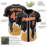 Custom Black Orange-White Ice Cream Waffle Foodie Dessert Authentic Baseball Jersey