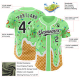 Custom Pea Green Black-White Ice Cream Waffle Foodie Dessert Authentic Baseball Jersey