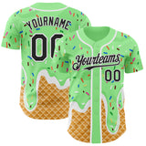 Custom Pea Green Black-White Ice Cream Waffle Foodie Dessert Authentic Baseball Jersey