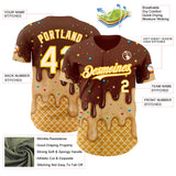 Custom Brown White-Gold Ice Cream Waffle Foodie Dessert Authentic Baseball Jersey