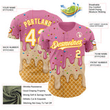 Custom Light Pink White-Gold Ice Cream Waffle Foodie Dessert Authentic Baseball Jersey