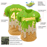 Custom Neon Green White-Gold Ice Cream Waffle Foodie Dessert Authentic Baseball Jersey