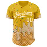 Custom Yellow White-Gold Ice Cream Waffle Foodie Dessert Authentic Baseball Jersey