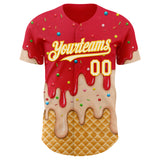 Custom Fire Red White-Gold Ice Cream Waffle Foodie Dessert Authentic Baseball Jersey