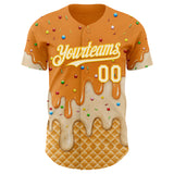Custom Bay Orange White-Gold Ice Cream Waffle Foodie Dessert Authentic Baseball Jersey