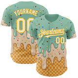 Custom Ice Blue White-Gold Ice Cream Waffle Foodie Dessert Authentic Baseball Jersey