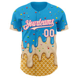 Custom Sky Blue Cream-Pink Ice Cream Waffle Foodie Dessert Authentic Baseball Jersey