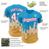 Custom Sky Blue Cream-Pink Ice Cream Waffle Foodie Dessert Authentic Baseball Jersey