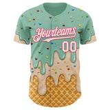 Custom Ice Blue Cream-Pink Ice Cream Waffle Foodie Dessert Authentic Baseball Jersey