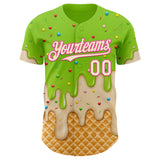 Custom Neon Green Cream-Pink Ice Cream Waffle Foodie Dessert Authentic Baseball Jersey