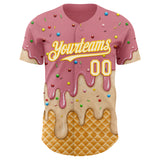 Custom Medium Pink Cream-Gold Ice Cream Waffle Foodie Dessert Authentic Baseball Jersey