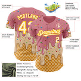 Custom Medium Pink Cream-Gold Ice Cream Waffle Foodie Dessert Authentic Baseball Jersey