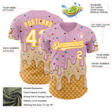 Custom Light Pink Cream-Gold Ice Cream Waffle Foodie Dessert Authentic Baseball Jersey