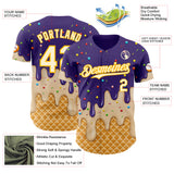 Custom Purple Cream-Gold Ice Cream Waffle Foodie Dessert Authentic Baseball Jersey