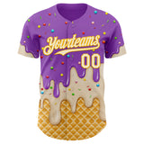 Custom Medium Purple Cream-Gold Ice Cream Waffle Foodie Dessert Authentic Baseball Jersey