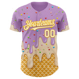 Custom Light Purple Cream-Gold Ice Cream Waffle Foodie Dessert Authentic Baseball Jersey
