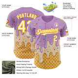 Custom Light Purple Cream-Gold Ice Cream Waffle Foodie Dessert Authentic Baseball Jersey